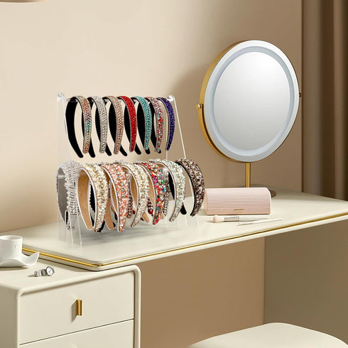 Headband Holder Headband Organizer,Acrylic Headband Holder Organizer,2-Tier Clear Headband Display Stand,Headband Storage Rack for Girls and Women(13.4in Height)