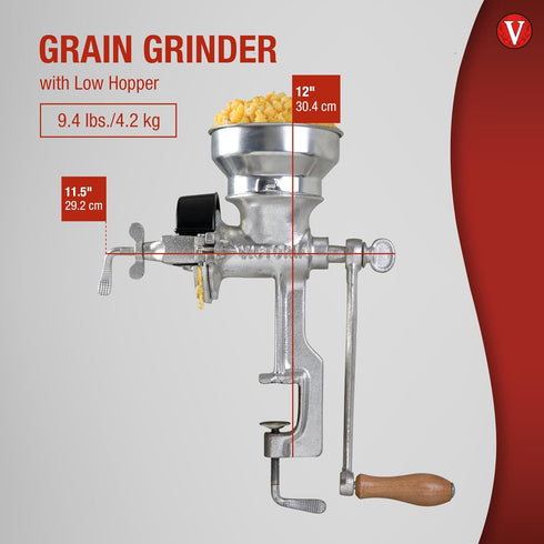 Victoria Manual Low-Hopper Grain Grinder, Made in Colombia, Silver