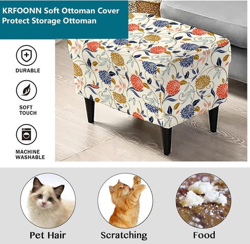 27"-35" 14 KRFOONN Stretch Ottoman Cover Slipcovers Rectangle Fit Length Footrest Stool Covers Printed Ottoman Cover