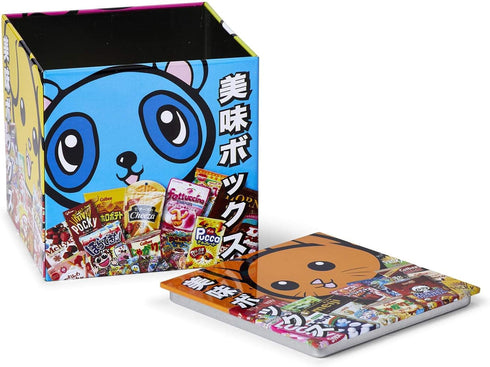Dagashi Japanese Anime Otaku Snacks Tin Storage Box - 4x4-Inch Metal Novelty Stash Container with Pop Top Lid