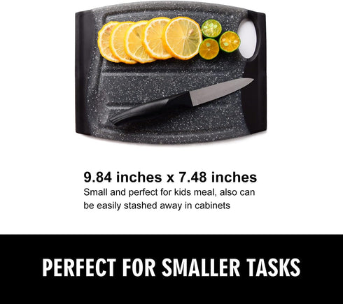 Mini Cutting Board, 7.48" Plastic Cutting Board for Kitchen, Small Cutting Board with Multiple Juice Grooves, Dishwasher Safe, Non-Slip, BPA Free, Easy Grip Handle (Black) by Ginkick