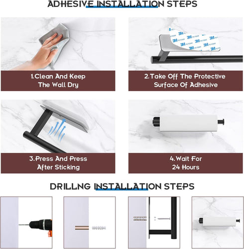Counter 304 ASTOFLI Paper Towel Holder Under Cabinet No Drilling, Self Adhesive Paper Towel Holder Wall Mount