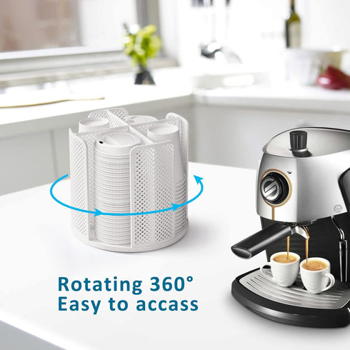 Rotating Cup and Lid Organizer, 4 Compartment Dispenser for Bathroom, Coffee Station, Kitchen Cabinet