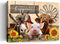 Beabalea Farmhouse Animals Canvas Wall Art - Rustic Sunflowers, Donkey, Cow, Pig Pictures for Bedroom, Bathroom, Living