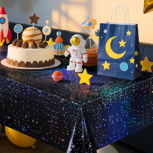 2 Pack 54'' 108'' Iridescent Galaxy Holography Tablecloth, x Color-Shifting Space Table Cover with Reflective Stars
