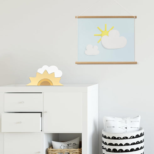 AWISBI Wooden Cloud and Sun Rainbow Decoration, Boho Baby Nursery Decor, Woodland Nursery Decor, Kids Baby Room Decor