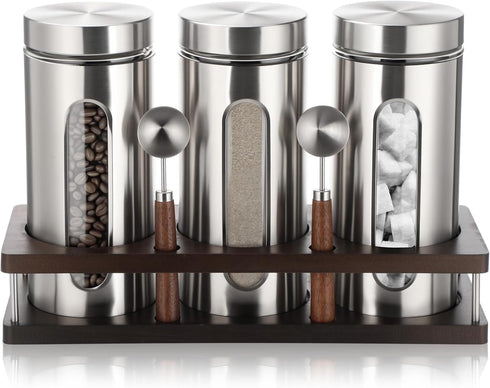 Suclain Stainless Steel Coffee Grounds Canisters with Shelf 3 x 50oz Sugar