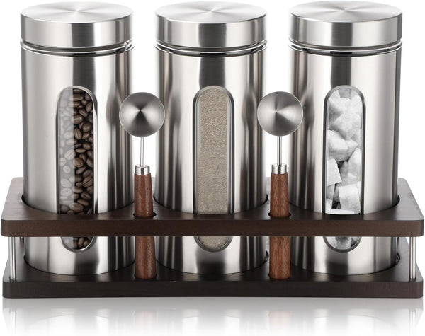 Suclain Stainless Steel Coffee Grounds Canisters with Shelf 3 x 50oz Sugar