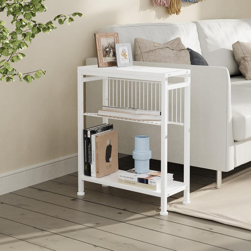2 1 Side Table for Small Spaces, Narrow End Table with Magazine Holder, in Design Slim Side Table, Skinny Nightstand