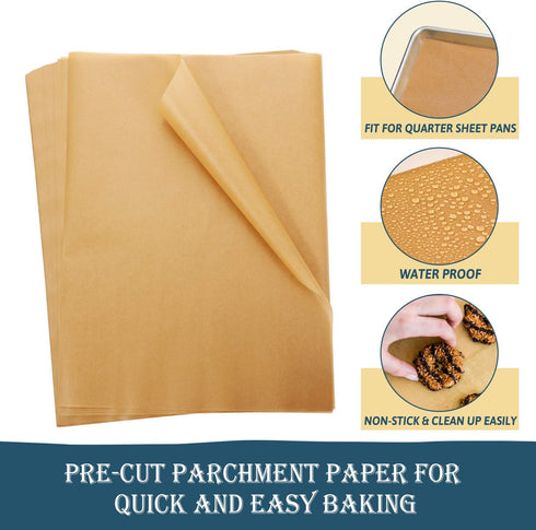 Hiware 200 Pieces Parchment Paper Baking Sheets 9x13 Inches, Precut Non-Stick Parchment Paper for Baking, Cooking, Grilling, Frying and Steaming - Unbleached, Fit for Quarter Sheet Pans by HIWARE