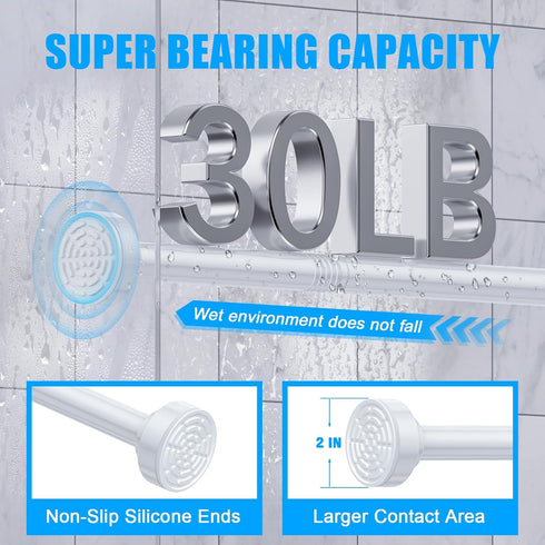 TEECK Adjustable Spring Tension Shower Curtain Rod, 27-76 inch, Never Rust Anti-Slip for Bathroom, Easy to Use, White