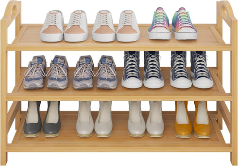3-Tier UDEAR Bamboo Shoe Rack Shoe Storage Organizer Entryway Shoe Shelf