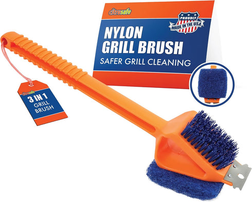 CitruSafe 3in1 Nylon Grill Brush with Scraper & Scrubber - Made in