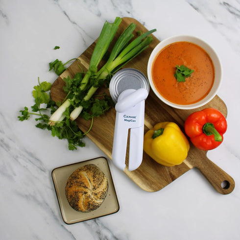 MagiCan Manual Can Opener - Heavy Duty Kitchen Gadget for Effortlessly Opening Cans, White Stainless Steel