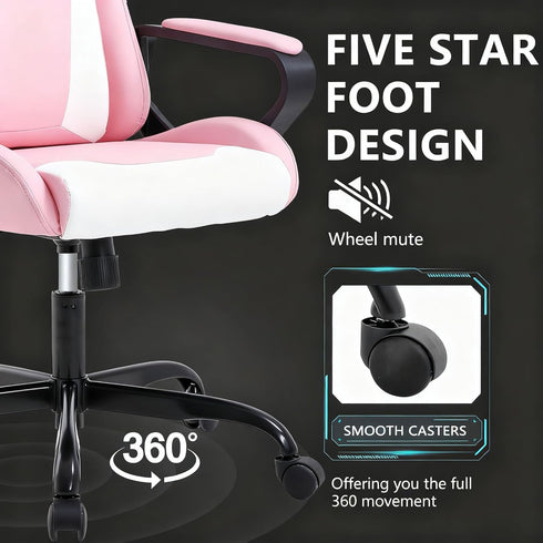 Pink Gaming Chair, Ergonomic High Back Video Game Chairs Racing Style with Lumbar Support, Headrest & Arms Gaming Chair
