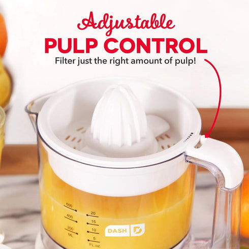 Dash Citrus Juicer Extractor: Compact Juicer for Oranges, Lemons, Limes & Grapefruit with 20 oz Pitcher (White)