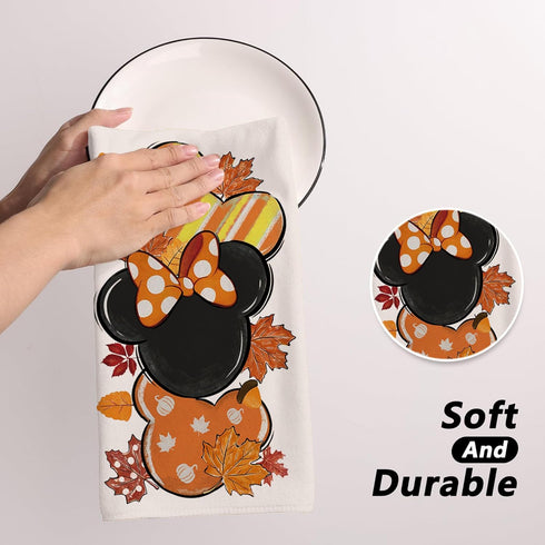 Fall Kitchen Towels with Cartoon Mouse Design, Autumn Harvest Dish Towels for Home Party Decoration