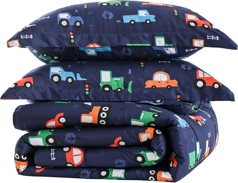Yibeizi Car Kids Comforter Set for Boys Twin, Cute Reversible Quilted Navy
