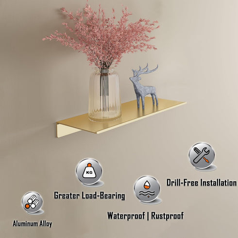 Set 2, 30CM HNVNER Metal Wall Shelves of Brushed Gold Floating Shelf, Wall Decorative Shelf for Photos, Collectibles