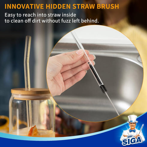 MR.SIGA Water Bottle Brush and Straw Cleaner, Long Handle 2 in 1 Bottle Cleaning Brush for Sports and Baby Bottles