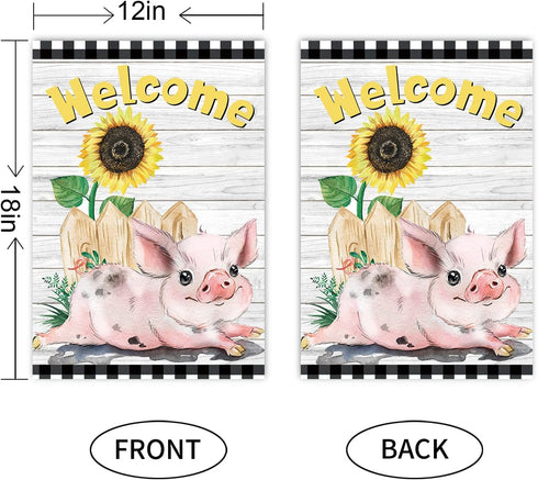 Welcome Garden Farm Flag Sunflower Cute Pink Pig Vertical Double Side Decor Yard Flag for Outside Farmhouse Garden Banner Decorations 12x18 Inch