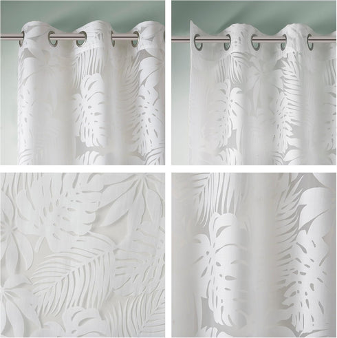 Madison Park 50x95" Semi Sheer Single Curtain, Grommet Top, Modern Botanical Print Window Drape, Tropical White