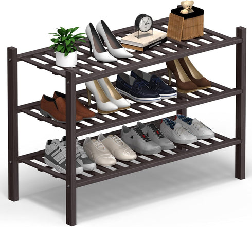 Haddockway Large 3 Tier Bamboo Shoe Rack Storage Organizer, Multifunctional Free Standing