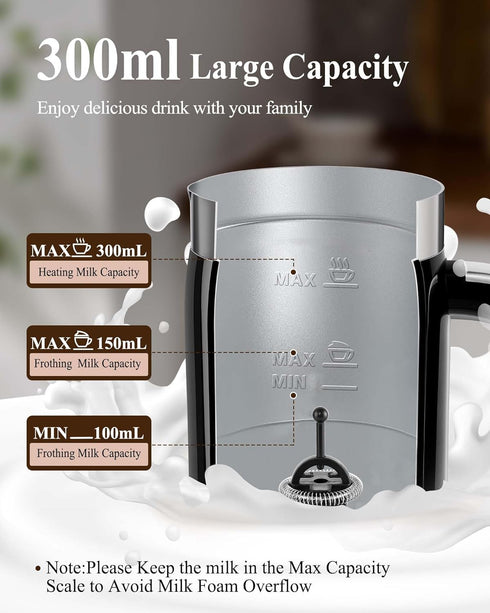 5-in-1 11.8oz Working-110V Milk Frother and Steamer - Upgraded Automatic Milk Steamer Hot & Cold Foam Maker and Milk