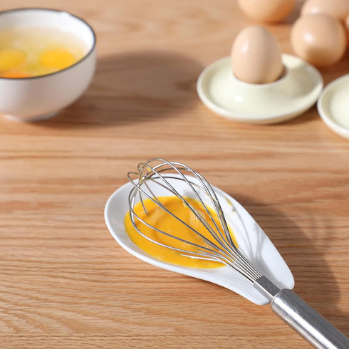 ONTUBE Ceramic Spoon Rests Set of 4, Porcelain Sauce Dish for Cooking Spoons, 6.5 Inch (White)