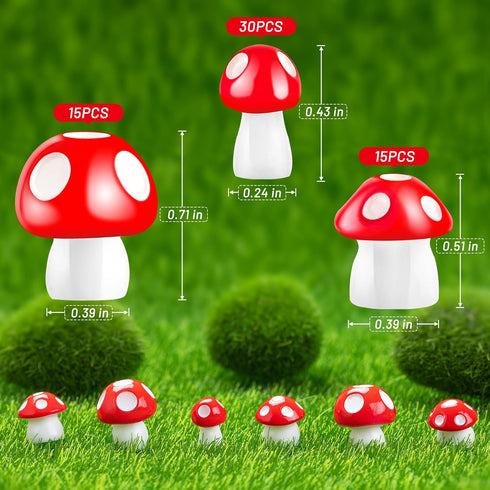 MGZTTHW 60pcs 0.7" 0.5" 0.4" Mini Resin Mushrooms for Crafts Tiny Fairy Garden Decor Little Fake Mushroom Miniatures