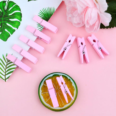 50pcs Pink Wooden Small Clothespins Photo Clips for Wall Hanging Pictures, Jewelry Items Home Party Decoration