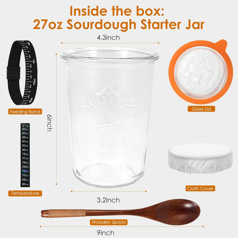 27oz TOKPELA Sourdough Starter Jar Glass, Wide Mouth Sourdough Starter Jars, Sourdough Starter Kit with Wooden Spoon