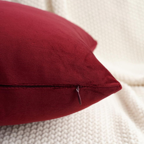 HWY 50 Burgundy Red Velvet Throw Pillow Covers, 20x20 Inch, Pack of 2 Soft Cozy Decorative Cushion Cases