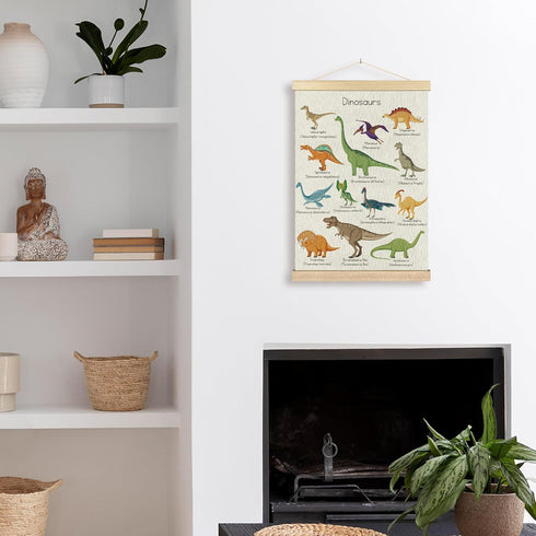 16x24 Inches BCUANGD Dinosaur Dino Wall Decor - Toddler Boys Room Wall Art Poster Hanger with Wood Frames