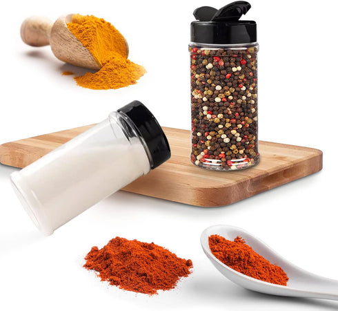 RoyalHouse 6 Pack 16 Oz Plastic Spice Jars, Clear with Black Cap, BPA Free, Made in USA