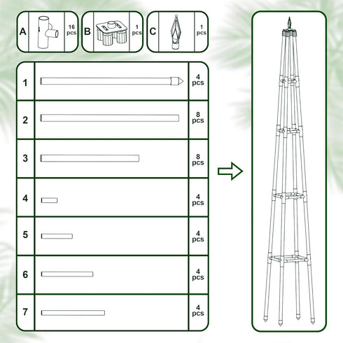 6FT 16mm Obelisk Trellis for Climbing Plants Outdoor, Rust-Proof Extra Thickened Plastic-Coated Metal Pipes, Indoor