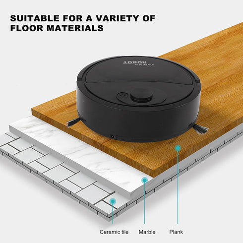 Smart Robot Vacuum Cleaner, Black, 3 in 1 Strong Suction Mini Mopping Vacuum for Hard Floors