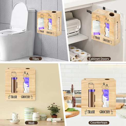 CMXZSAM 2 1 in Trash Bag Dispenser and Grocery Bag Holder, Large Wooden Plastic Bag Holder, Wall Mount Trash Bags