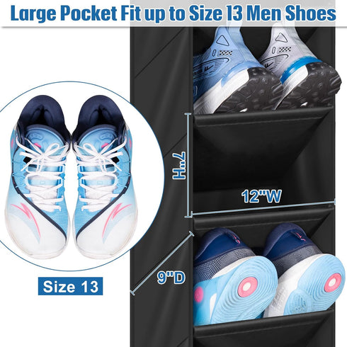 SLEEPING LAMB 2 Pack Narrow Over The Door Shoe Organizer with 8 Large Deep Pockets for Closet Storage