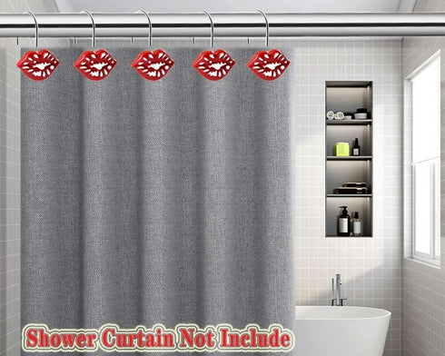 Mothers Day Love Shower Curtain Hooks Set, Red White Decorative Funny Gifts, Rustproof Metal Hooks, 12Pcs