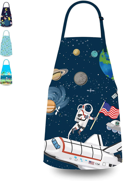 Kids Apron for Boys, Unisex Kitchen Bib Apron with Adjustable Neck Strap for Cooking, Painting, Baking