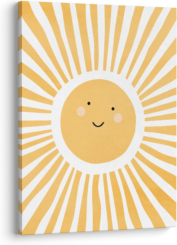 XWELLDAN Cute Cartoon Smiling Sun Cheerful Nursery Wall Art Canvas Prints,Watercolor Boho Neutral