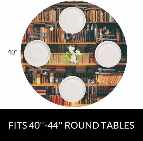 YINRON 40-44" Bookshelf Round Table Cloth Book Case Library Bookworm Books Elastic Edged Table Cover Fade and Stain