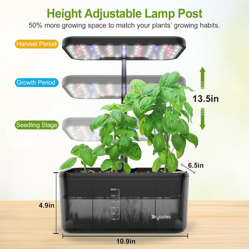Indoor Herb Garden Kit, Hydroponic Growing System with LED Grow Light Quiet Water Pump for Home Kitchen Office Healthy