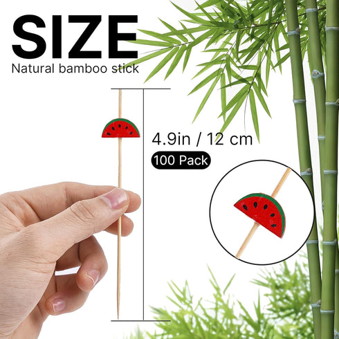 PuTwo Cocktail Picks, Handmade Bamboo Toothpicks, 100pcs 4.7” in Watermelon Decor