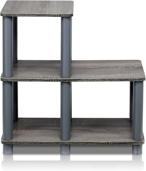 2-Tier 3-Cube Furinno TURN-N-TUBE Storage Shelves, Ladder Shape Book Shelf with Open Frame Design, Corner Shelf