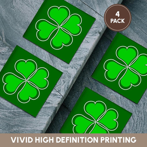 3dRose Lucky Green Shamrock - Ceramic Tile Coasters, Set of 4