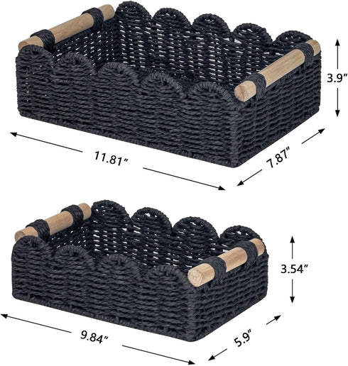 Set 2 CubesLand Scalloped Edge Decor Baskets for Home, Living Room, Toilet Paper Storage Basket for Over Toilet Shelf