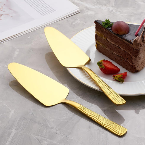 Gold Cake Pie Server Set of 3, 9.3-inch Stainless Steel Pastry Server with Fashion Patterns, Dishwasher Safe