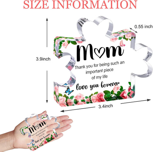 Mothers Day Mom Gifts for Mom Grandma Wife from Husband Daughter Son -Cute Engraved Acrylic Block Puzzle Piece